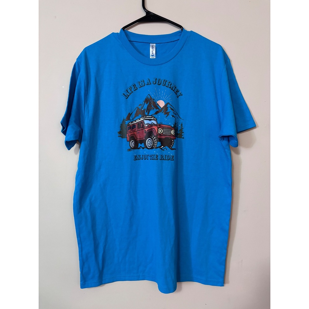 Handmade Blue Life Is A Journey Enjoy The Ride Graphic T-Shirt Large unisex new
